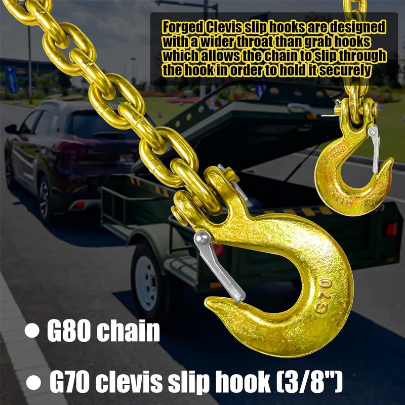 FITHOIST G80 Trailer Safety Chain 35 Inch | Tow Chain with 3/8'' Clevis Snap Hook | 2-Pack Heavy Duty Chain WLL 25,000 lbs for Towing - Image 3